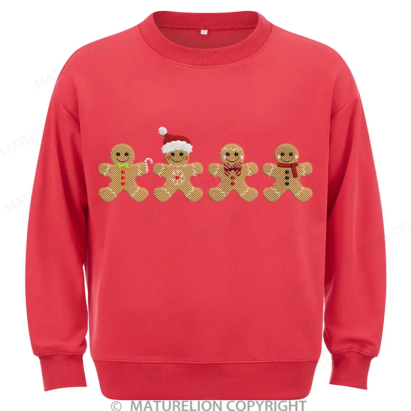 Maturelion Gingerbread Border Embroidery Christmas Cotton Sweatshirt