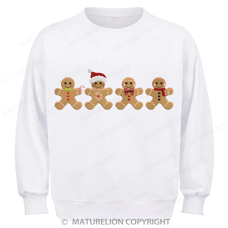 Maturelion Gingerbread Border Embroidery Christmas Cotton Sweatshirt