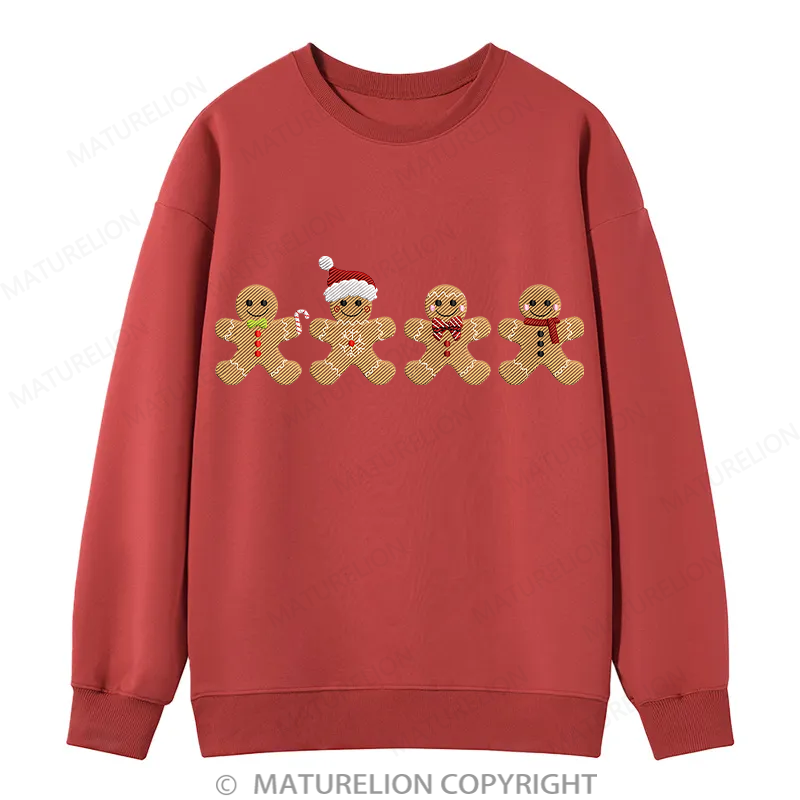 Maturelion Gingerbread Border Embroidery Christmas Cotton Sweatshirt