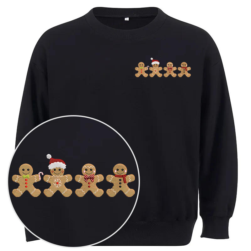 Maturelion Gingerbread Border Embroidery Christmas Cotton Sweatshirt