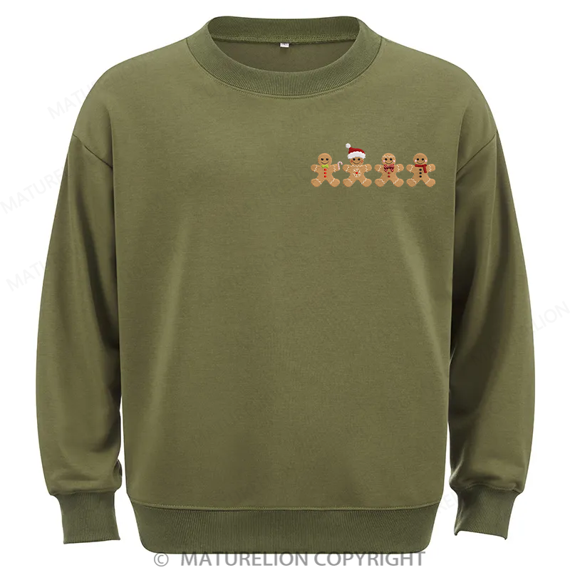 Maturelion Gingerbread Border Embroidery Christmas Cotton Sweatshirt