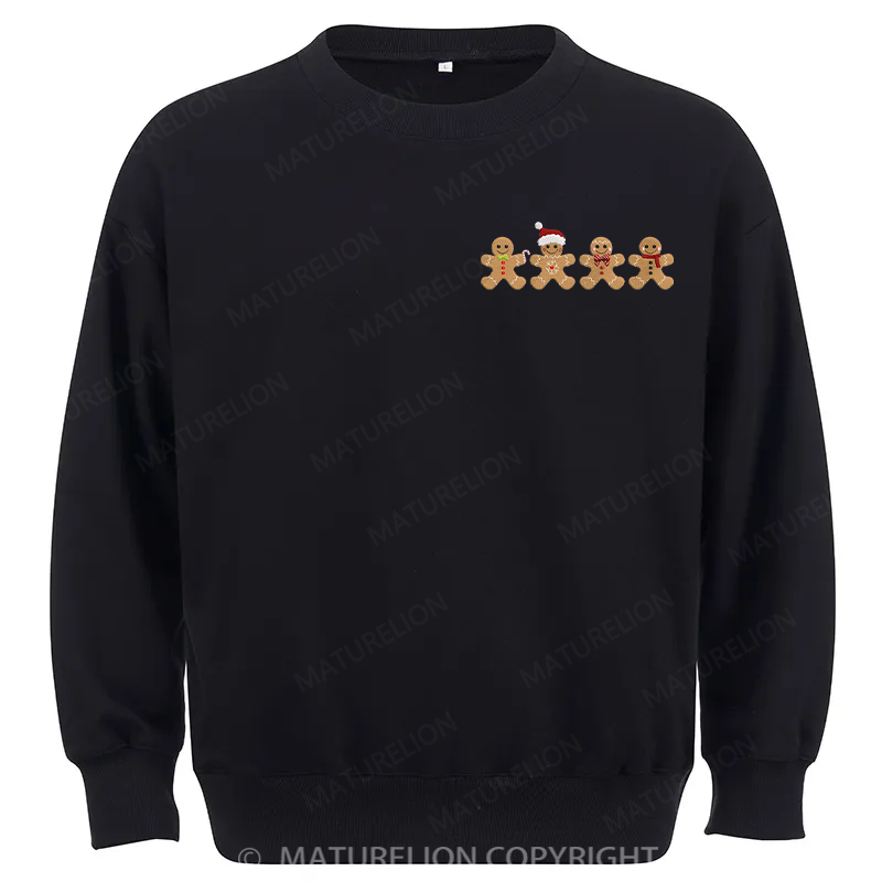 Maturelion Gingerbread Border Embroidery Christmas Cotton Sweatshirt