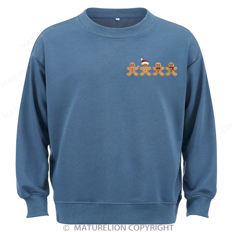 Maturelion Gingerbread Border Embroidery Christmas Cotton Sweatshirt