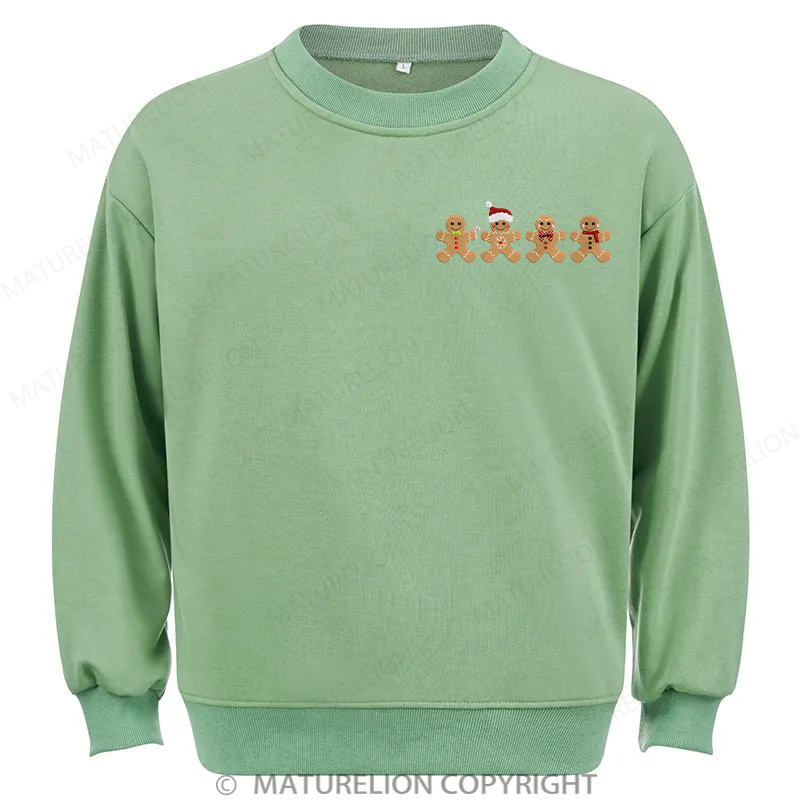 Maturelion Gingerbread Border Embroidery Christmas Cotton Sweatshirt