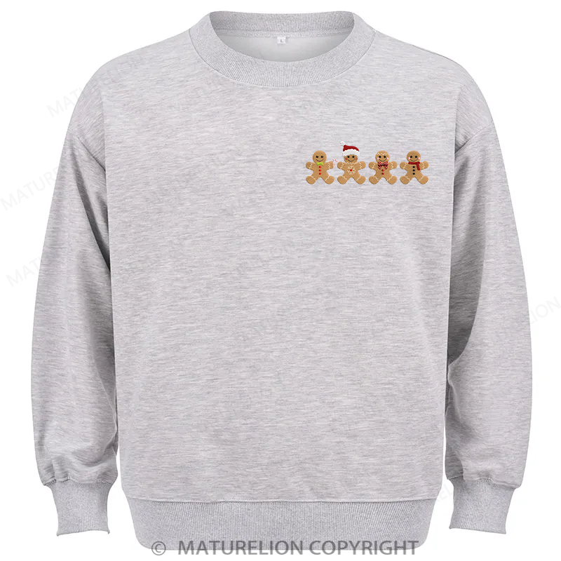 Maturelion Gingerbread Border Embroidery Christmas Cotton Sweatshirt