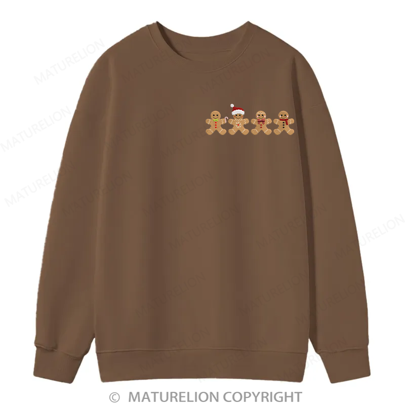 Maturelion Gingerbread Border Embroidery Christmas Cotton Sweatshirt