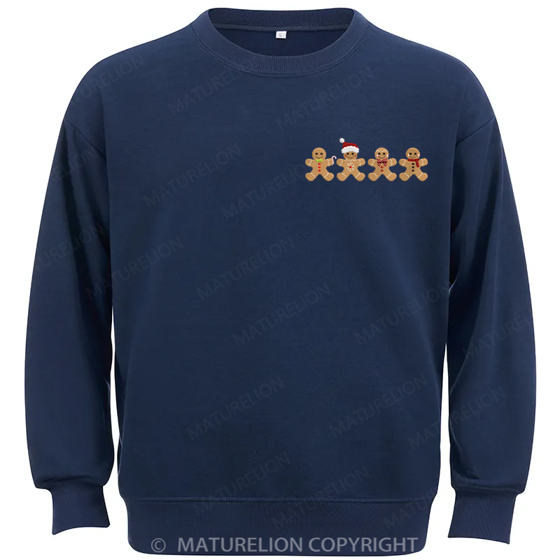 Maturelion Gingerbread Border Embroidery Christmas Cotton Sweatshirt
