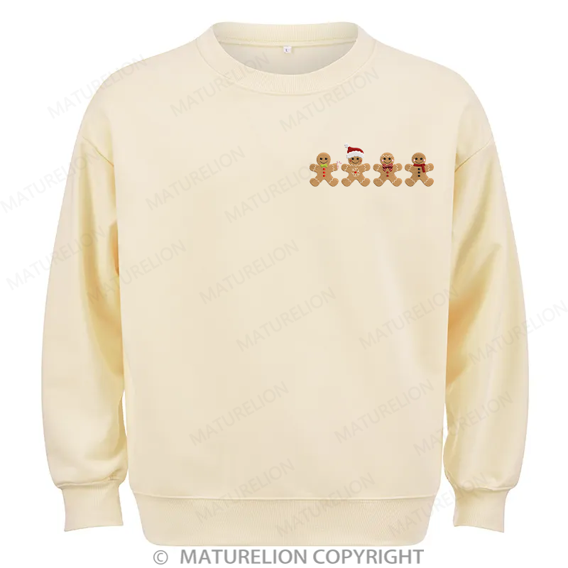 Maturelion Gingerbread Border Embroidery Christmas Cotton Sweatshirt