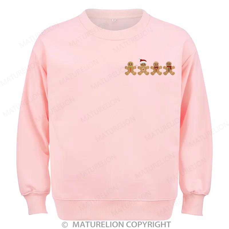Maturelion Gingerbread Border Embroidery Christmas Cotton Sweatshirt