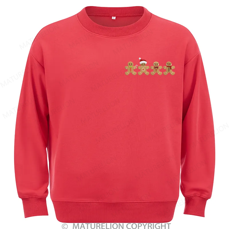 Maturelion Gingerbread Border Embroidery Christmas Cotton Sweatshirt