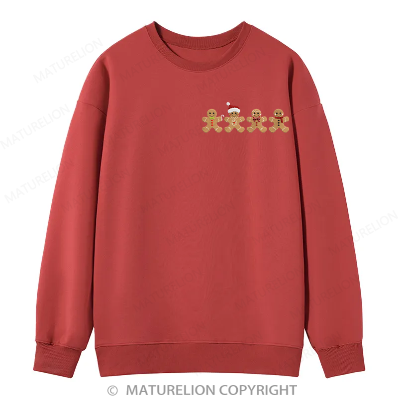 Maturelion Gingerbread Border Embroidery Christmas Cotton Sweatshirt