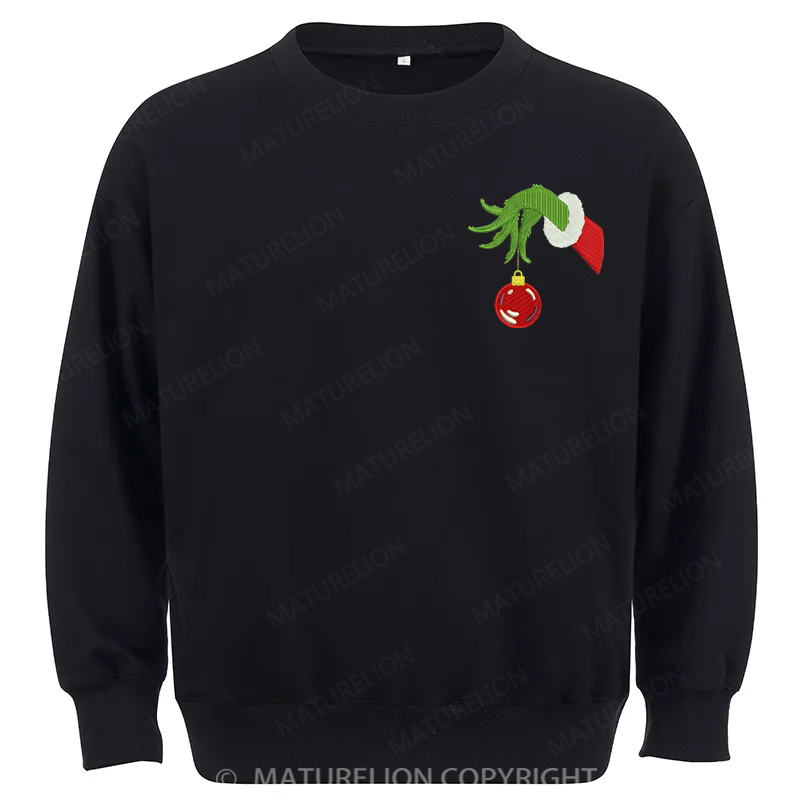 Maturelion Grinch Hand With Ornament Embroidery Christmas Cotton Sweatshirt
