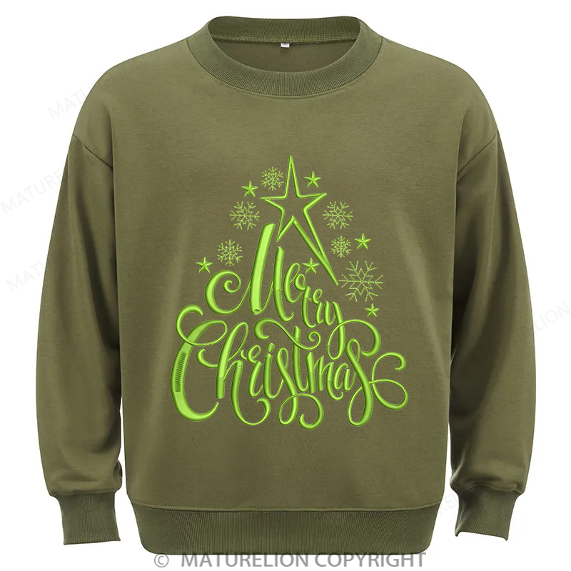 Maturelion Merry Christmas Embroidery  Christmas Cotton Sweatshirt