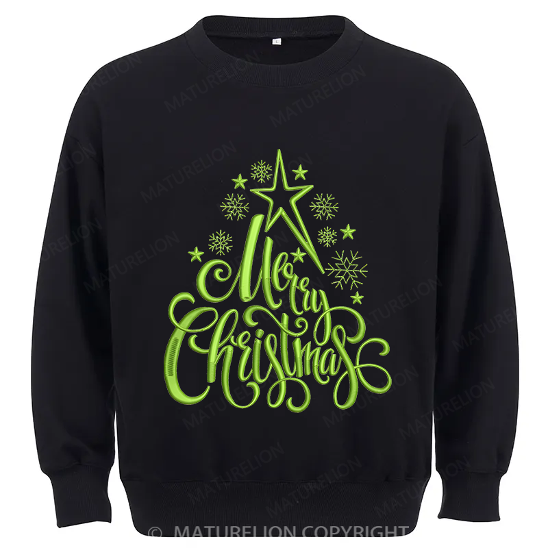 Maturelion Merry Christmas Embroidery  Christmas Cotton Sweatshirt