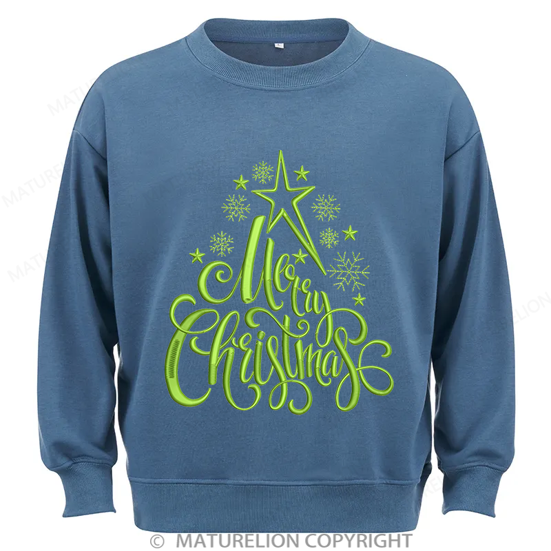 Maturelion Merry Christmas Embroidery  Christmas Cotton Sweatshirt