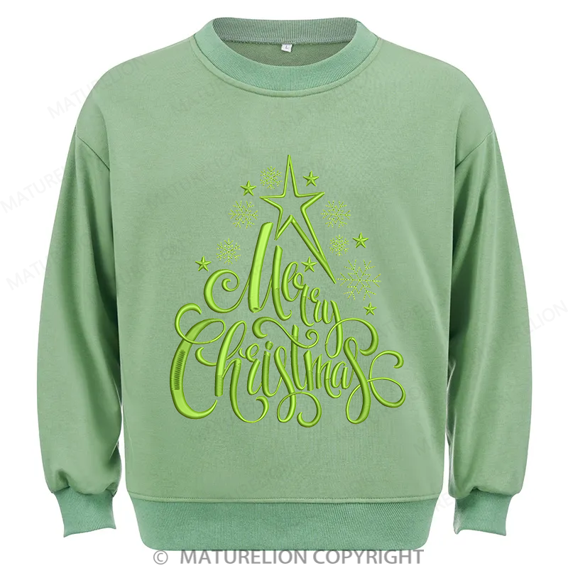 Maturelion Merry Christmas Embroidery  Christmas Cotton Sweatshirt