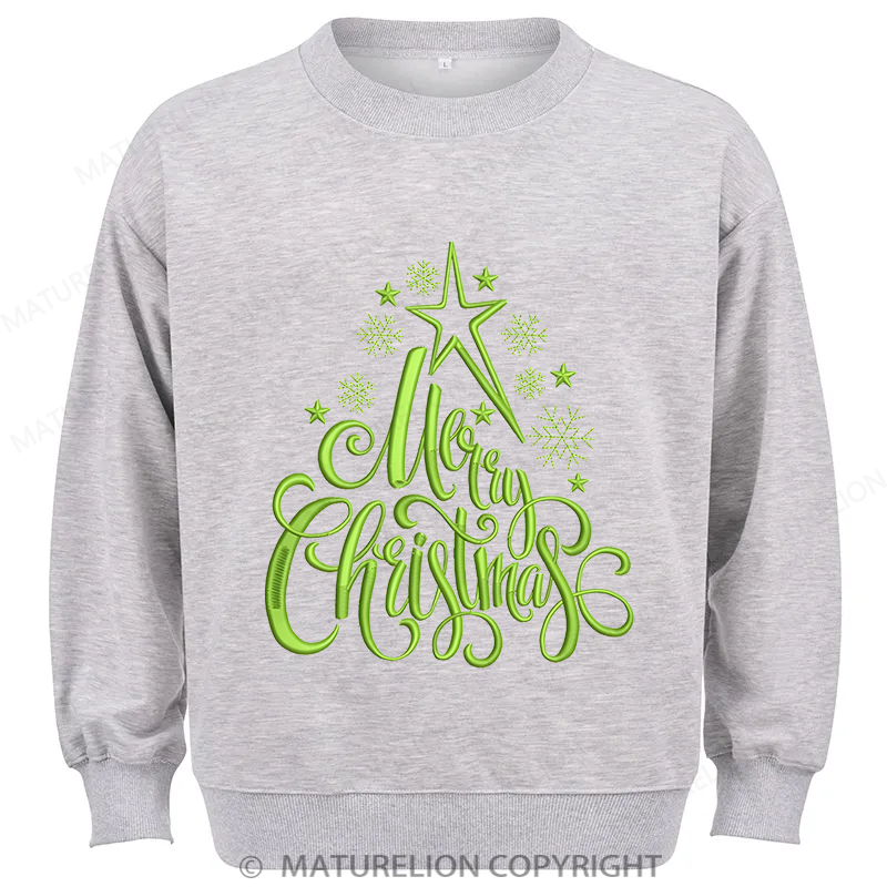 Maturelion Merry Christmas Embroidery  Christmas Cotton Sweatshirt