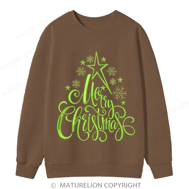 Maturelion Merry Christmas Embroidery  Christmas Cotton Sweatshirt
