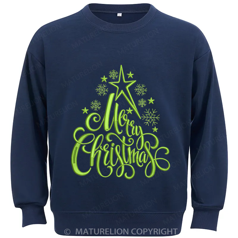 Maturelion Merry Christmas Embroidery  Christmas Cotton Sweatshirt