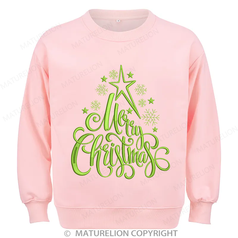 Maturelion Merry Christmas Embroidery  Christmas Cotton Sweatshirt