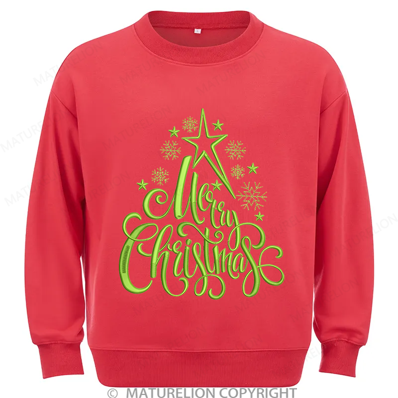 Maturelion Merry Christmas Embroidery  Christmas Cotton Sweatshirt