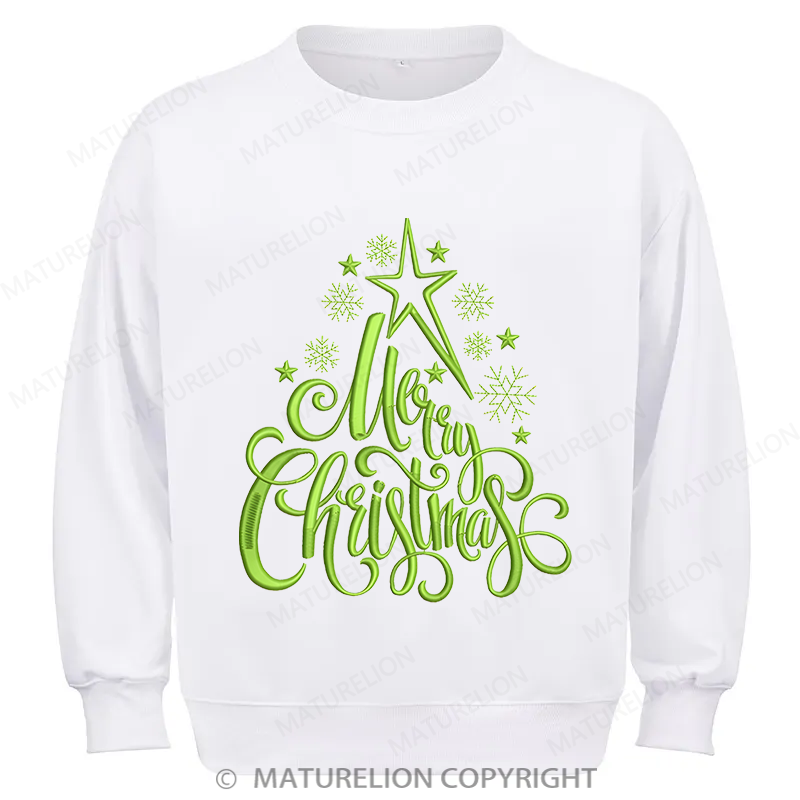 Maturelion Merry Christmas Embroidery  Christmas Cotton Sweatshirt