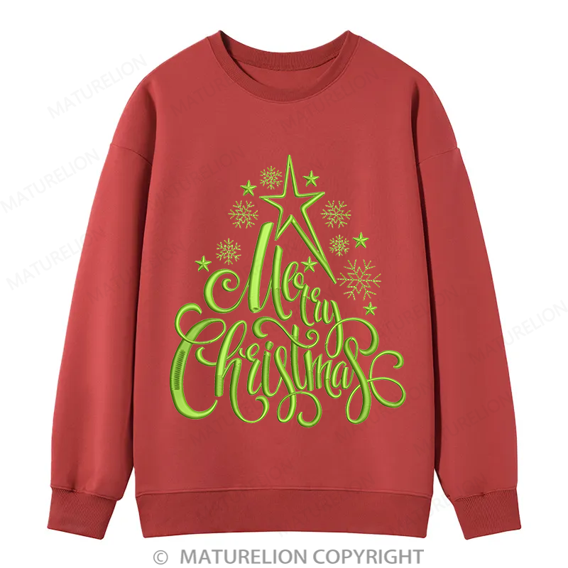 Maturelion Merry Christmas Embroidery  Christmas Cotton Sweatshirt
