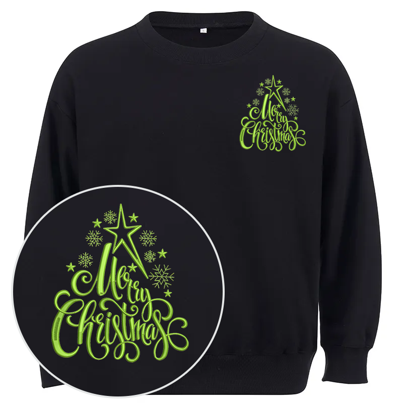 Maturelion Merry Christmas Embroidery  Christmas Cotton Sweatshirt