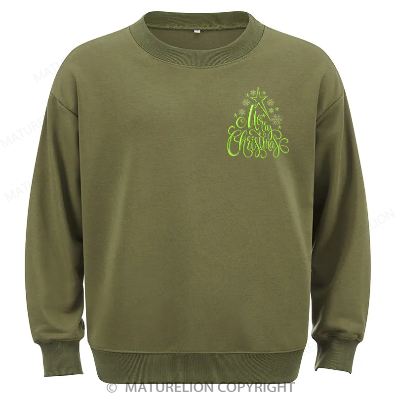 Maturelion Merry Christmas Embroidery  Christmas Cotton Sweatshirt