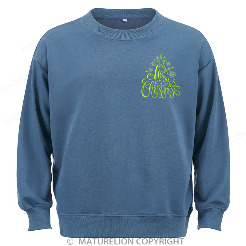 Maturelion Merry Christmas Embroidery  Christmas Cotton Sweatshirt