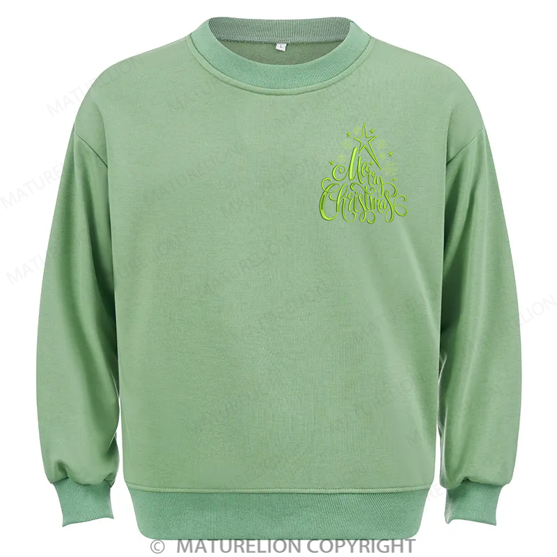 Maturelion Merry Christmas Embroidery  Christmas Cotton Sweatshirt