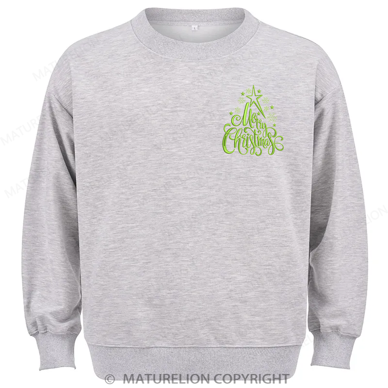 Maturelion Merry Christmas Embroidery  Christmas Cotton Sweatshirt