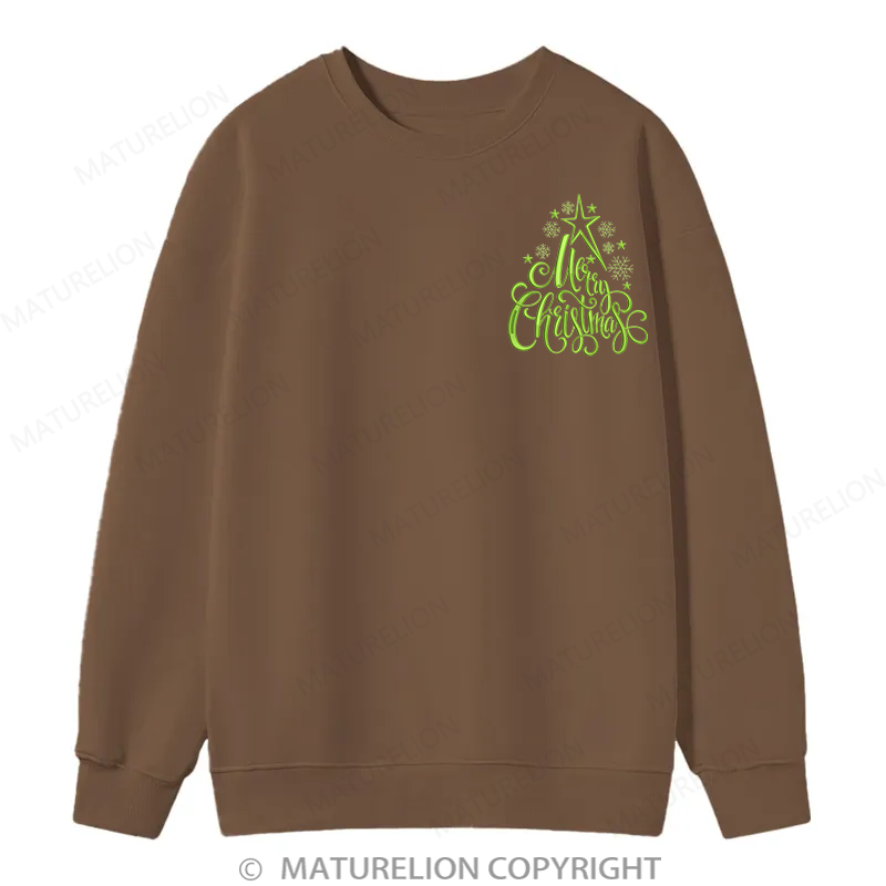 Maturelion Merry Christmas Embroidery  Christmas Cotton Sweatshirt