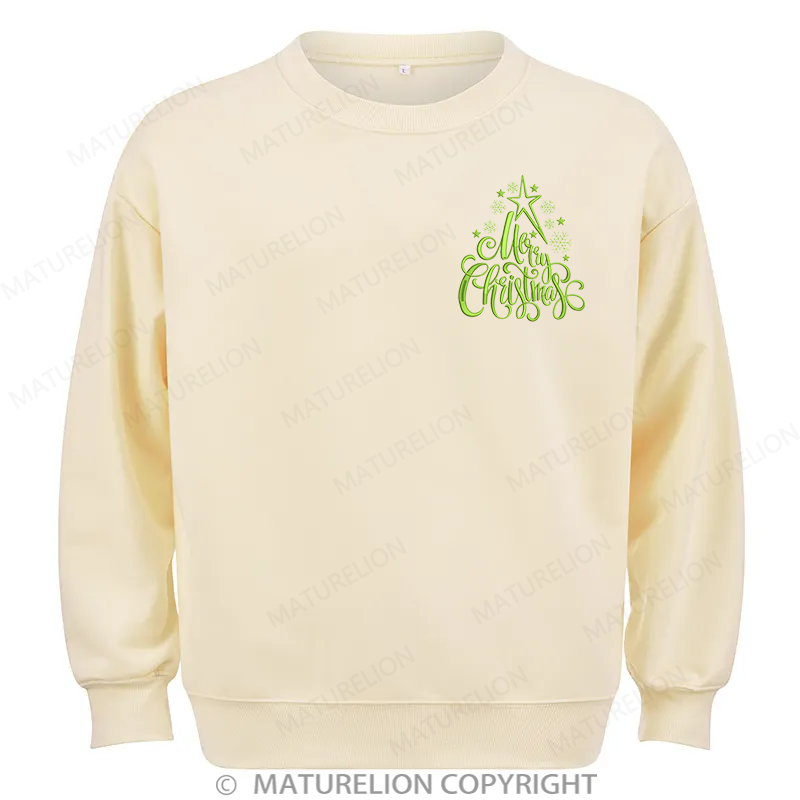 Maturelion Merry Christmas Embroidery  Christmas Cotton Sweatshirt