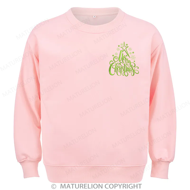 Maturelion Merry Christmas Embroidery  Christmas Cotton Sweatshirt