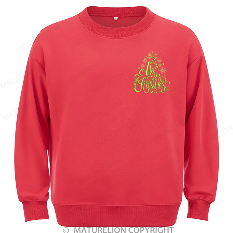 Maturelion Merry Christmas Embroidery  Christmas Cotton Sweatshirt