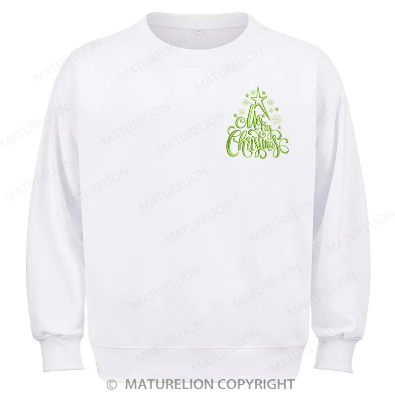 Maturelion Merry Christmas Embroidery  Christmas Cotton Sweatshirt