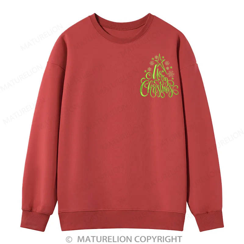 Maturelion Merry Christmas Embroidery  Christmas Cotton Sweatshirt