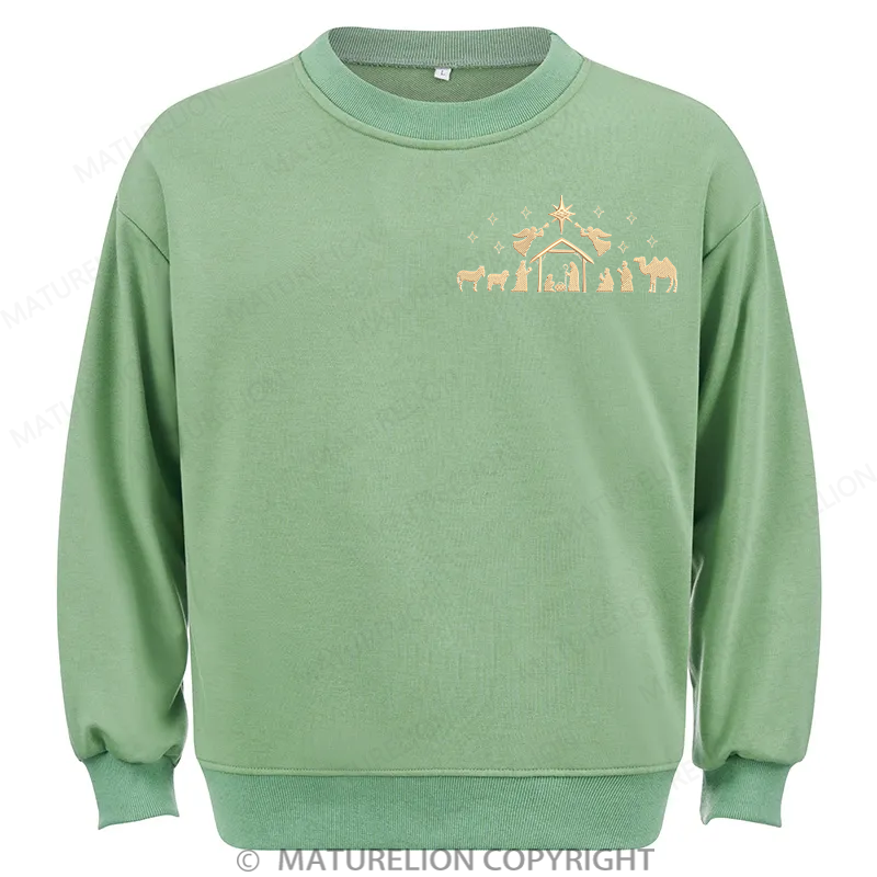 Maturelion Nativity Scene Embroidery  Christmas Cotton Sweatshirt