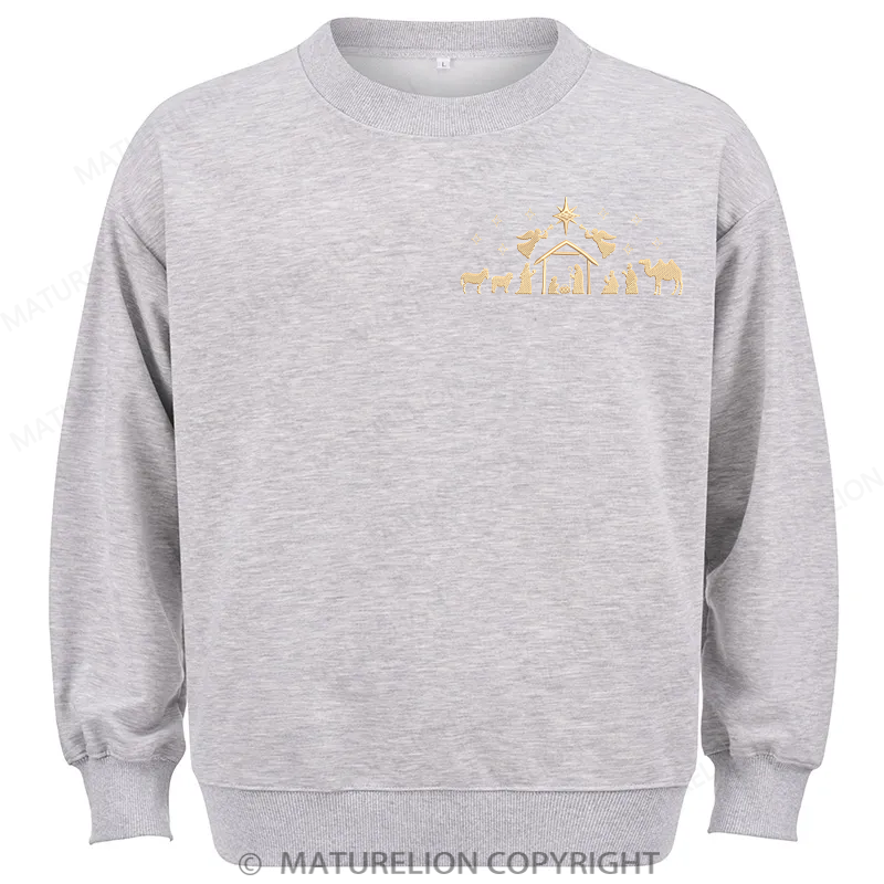 Maturelion Nativity Scene Embroidery  Christmas Cotton Sweatshirt