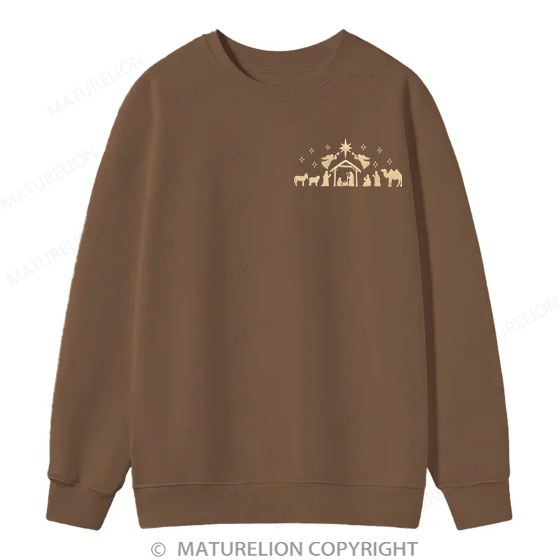 Maturelion Nativity Scene Embroidery  Christmas Cotton Sweatshirt