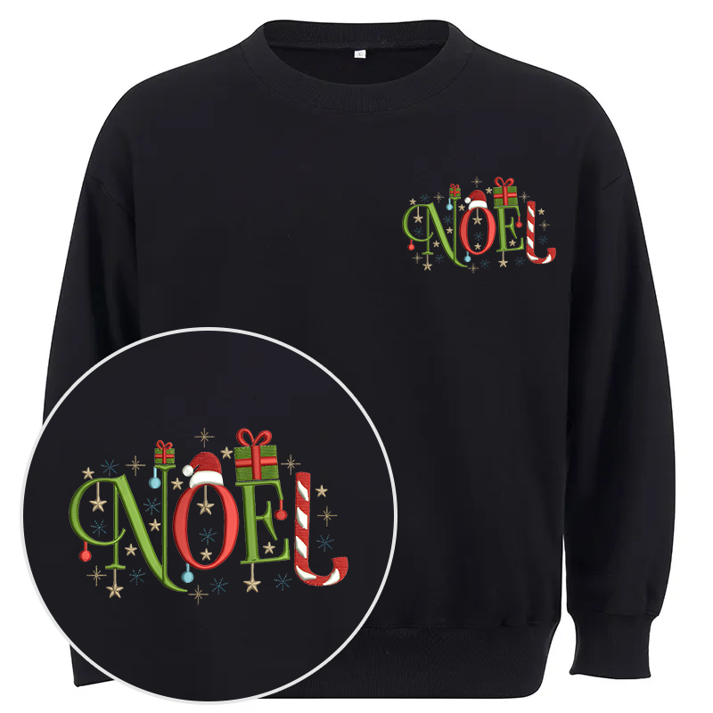 Maturelion Noel Christmas Embroidery  Christmas Cotton Sweatshirt