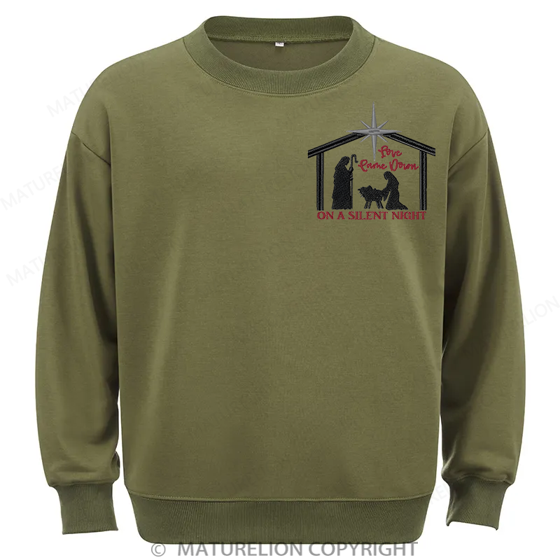 Maturelion Silent Night Embroidery Christmas Cotton Sweatshirt