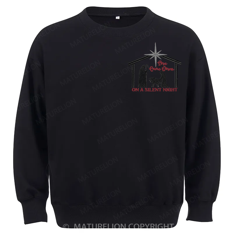 Maturelion Silent Night Embroidery Christmas Cotton Sweatshirt