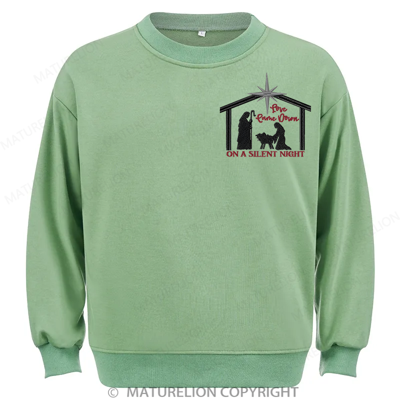 Maturelion Silent Night Embroidery Christmas Cotton Sweatshirt