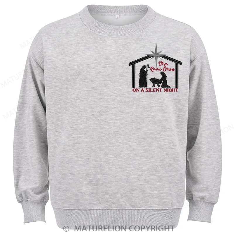 Maturelion Silent Night Embroidery Christmas Cotton Sweatshirt
