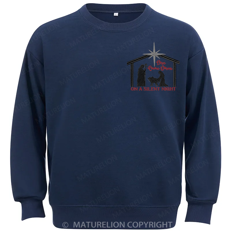 Maturelion Silent Night Embroidery Christmas Cotton Sweatshirt