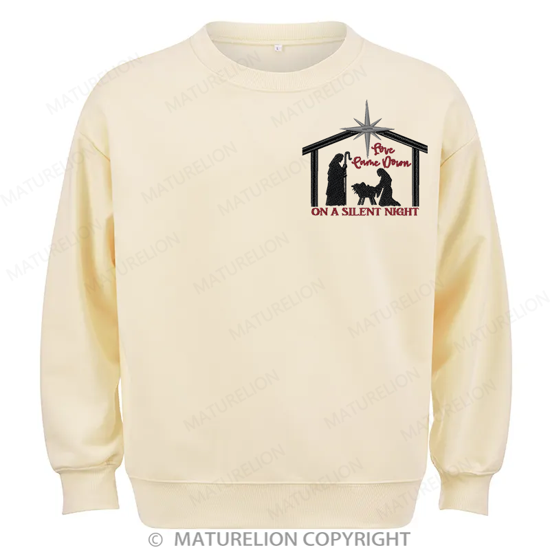 Maturelion Silent Night Embroidery Christmas Cotton Sweatshirt