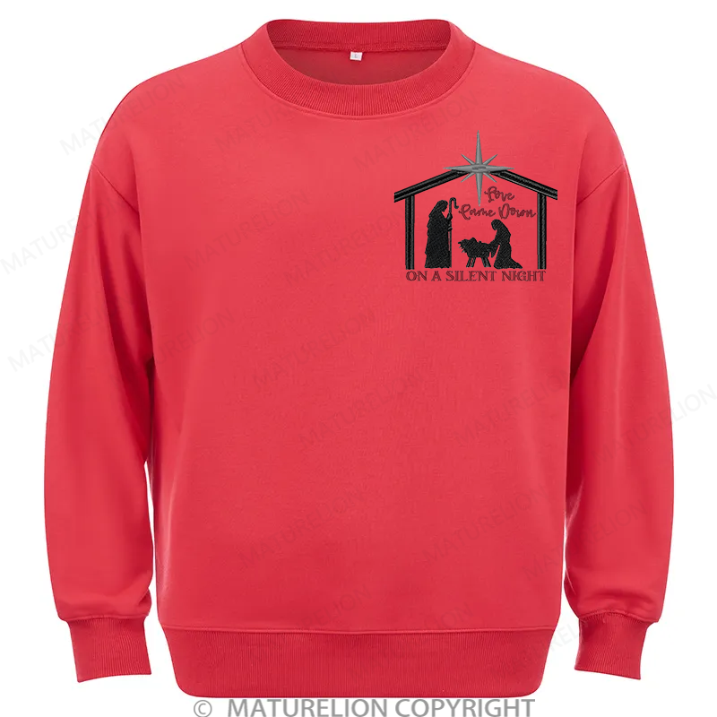 Maturelion Silent Night Embroidery Christmas Cotton Sweatshirt