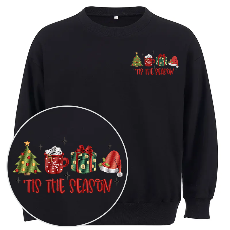Maturelion Tis The Season Embroidery Christmas Cotton Sweatshirt
